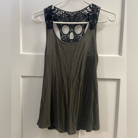 Midnight Hour Tops - Olive Green Lace Skull Tank